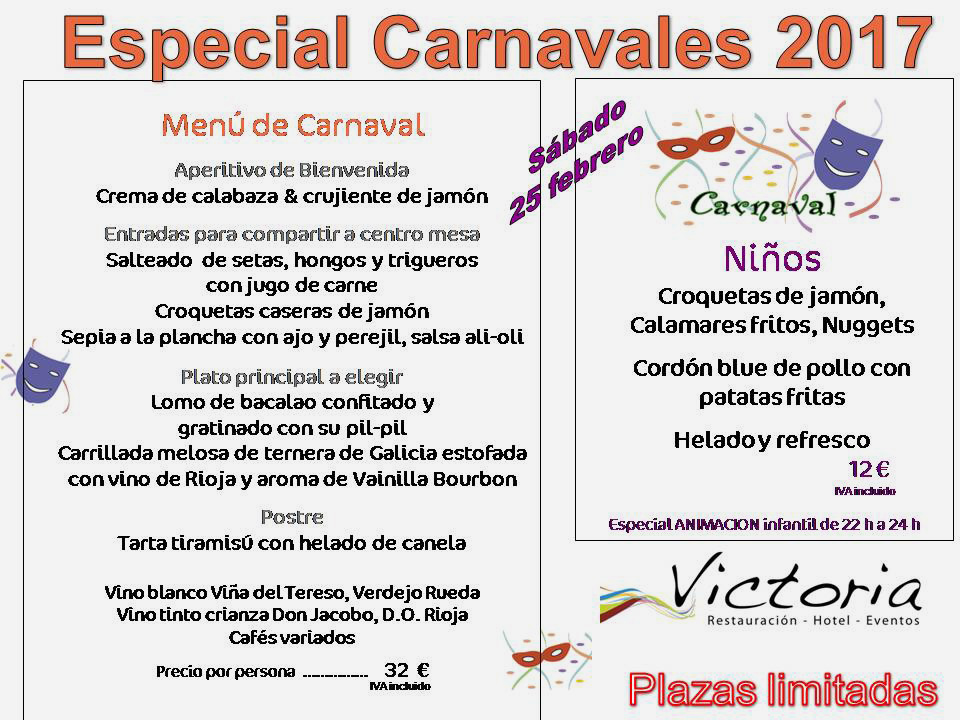 Menú especial Carnaval 2017